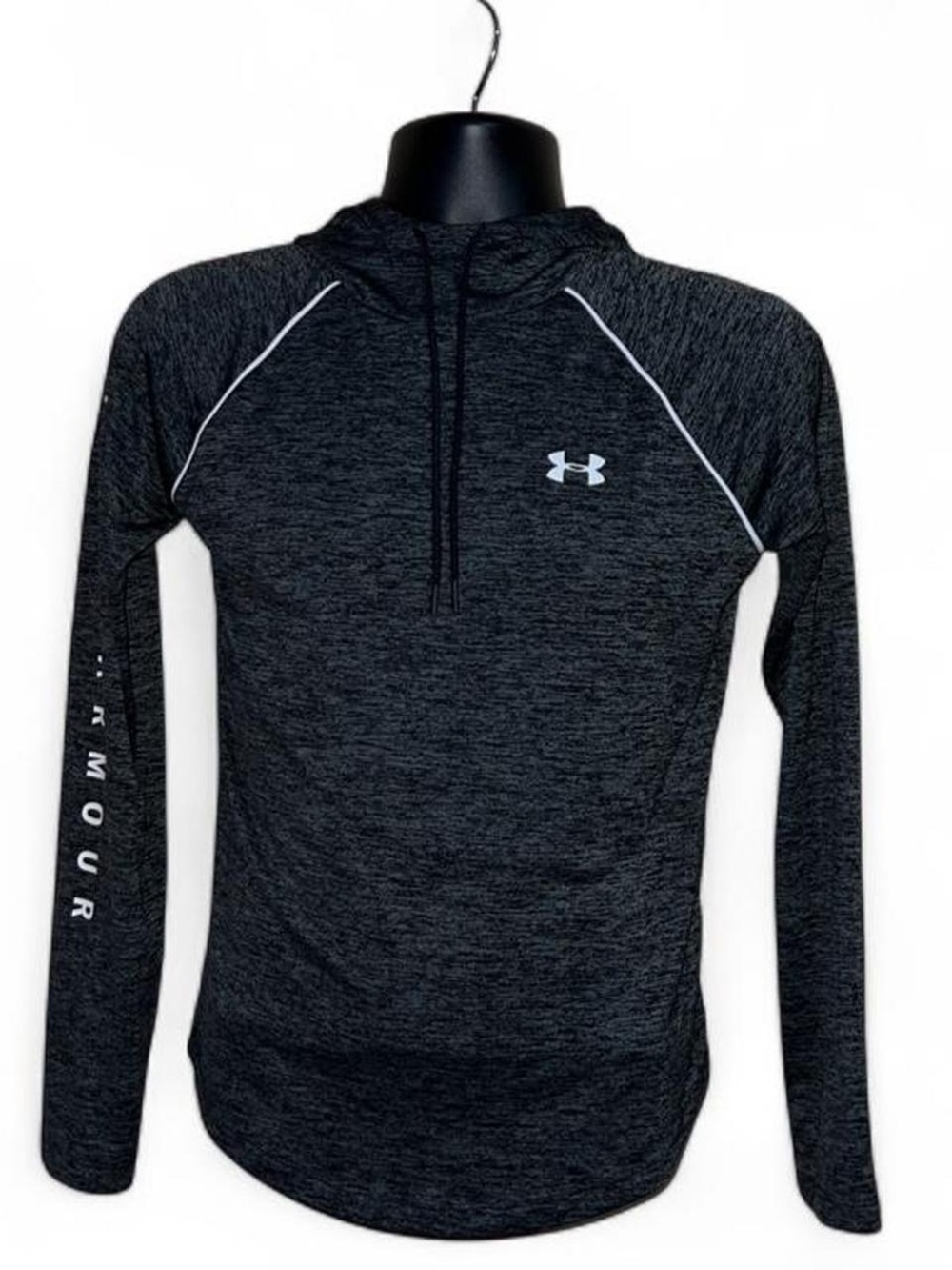 Under Armour Black Heathered Hooded Performance Top
